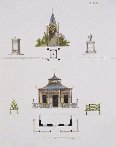 Garden decorations, from Magazine of Garden Gems, by G. van Laar, published 1802 by Dutch School